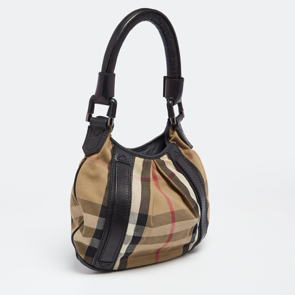 BURBERRY Black/Beige House Check Canvas and Leather Small Phoebe Hobo - Picture 9 of 9